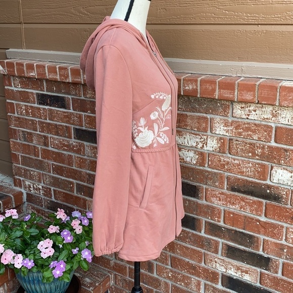 Solitaire Pink Floral Embroidered Hooded Cinched Jacket Women's Size Small - Picture 5 of 9